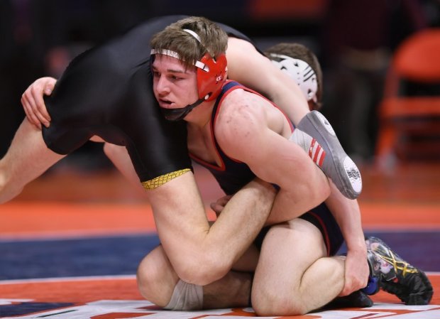 St. Rita's Austin O'Connor competes in the Class 3A 152-pound championship Saturday, Feb. 18, 2017 in Champaign.