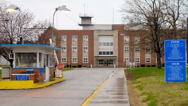 FILE - In this April 23, 2013, file photo, the Indiana State Prison stands in Michigan City, Ind. One correction officer is dead and a second is seriously injured after an alleged attack Sunday, Feb. 21, 2021, by a prison inmate, Indiana State Police said. The attack occurred at Indiana State Prison at around 2:40 p.m., the agency said in a news release. (Don Knight/The Herald-Bulletin via AP, File)