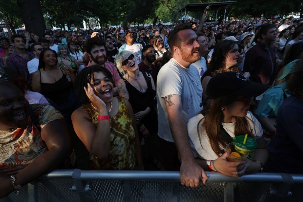 Concertgoers watch Sudan Archives perform during Pitchfork Music Festival at Union Park Friday, July 19, 2024, in Chicago. (John J. Kim/Chicago Tribune)