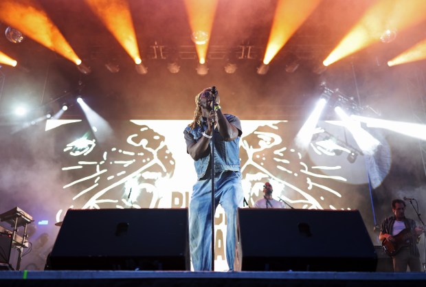 Eric Burton of Black Pumas performs during Pitchfork Music Festival at Union Park, July 19, 2024, in Chicago. (John J. Kim/Chicago Tribune)