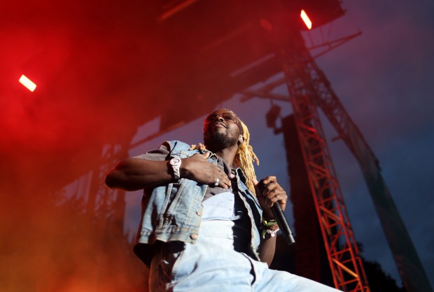 Eric Burton of Black Pumas performs during Pitchfork Music Festival at Union Park Friday, July 19, 2024, in Chicago. (John J. Kim/Chicago Tribune)