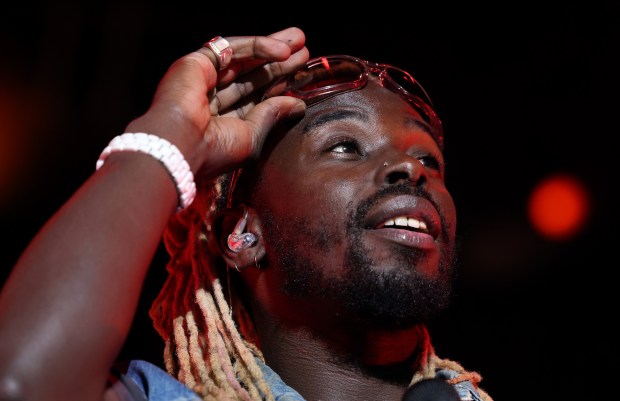 Eric Burton of Black Pumas performs during Pitchfork Music Festival at Union Park Friday, July 19, 2024, in Chicago. (John J. Kim/Chicago Tribune)