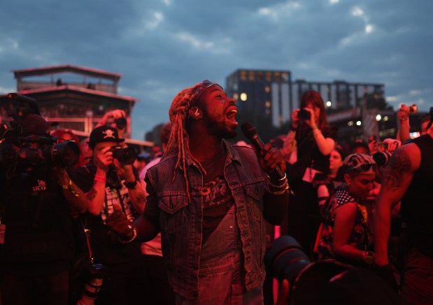 Eric Burton of Black Pumas performs during Pitchfork Music Festival at Union Park Friday, July 19, 2024, in Chicago. (John J. Kim/Chicago Tribune)