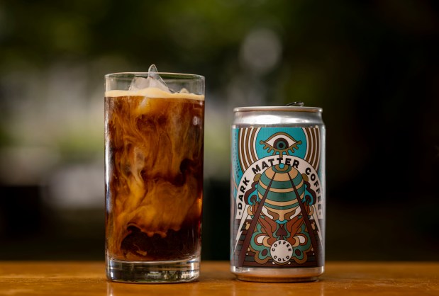 Dark Matter's Chocolate City cold brew coffee with cream added, May 21, 2024. (Brian Cassella/Chicago Tribune)