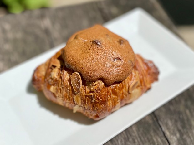 Almond crookie cookie croissant at La Boulangerie in the Logan Square neighborhood of Chicago on June 10, 2024 (Louisa Kung Liu Chu/Chicago Tribune)