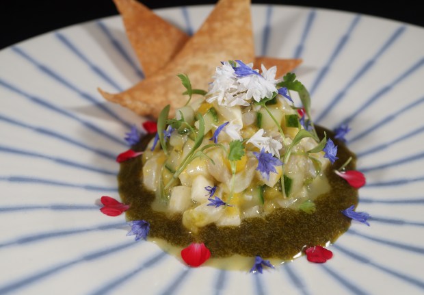 A ceviche side dish with the table omakase is shown at Casa Madai, 2023 S. Racine Ave. on July 5, 2024, in Chicago. (John J. Kim/Chicago Tribune)