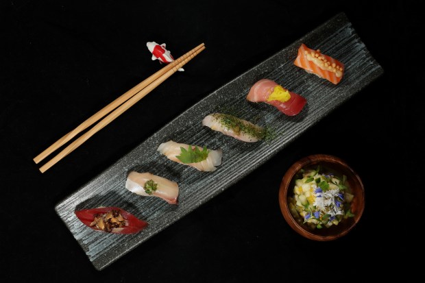 The table omakase is shown at Casa Madai, 2023 S. Racine Ave. on July 5, 2024, in Chicago. (John J. Kim/Chicago Tribune)