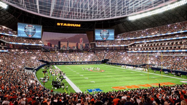 Renderings of a new state-of-the-art enclosed stadium with open space access to the lakefront were released by the Chicago Bears on April 24, 2024. (Manica)