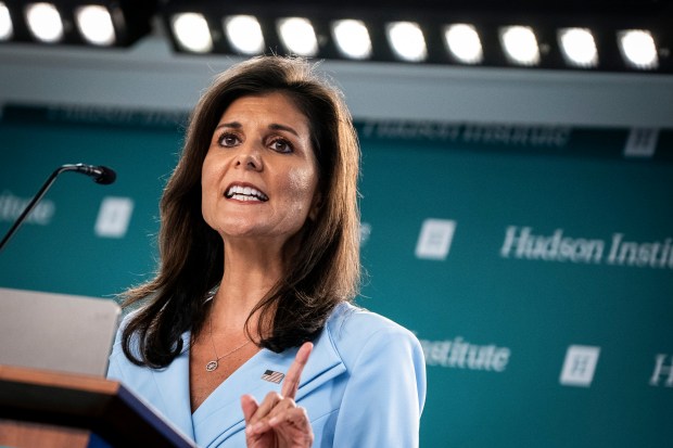 Former Gov. Nikki Haley of South Carolina speaks at the Hudson Institute in Washington, a conservative think tank, on May 22, 2024. (Haiyun Jiang/The New York Times)