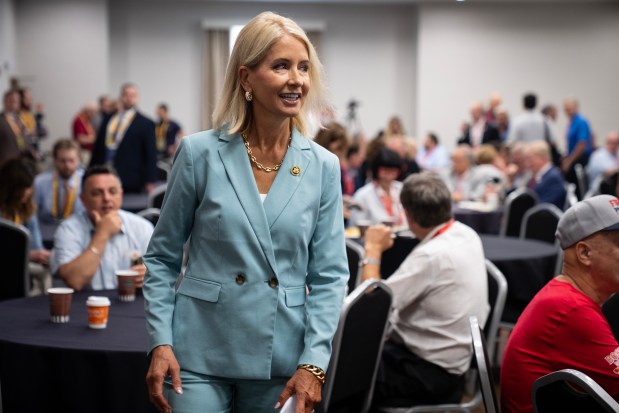 U.S. Rep Mary Miller hosts the Illinois Republican Party Delegation Breakfast in Oak Creek, Wisconsin, on July 16, 2024. (E. Jason Wambsgans/Chicago Tribune)