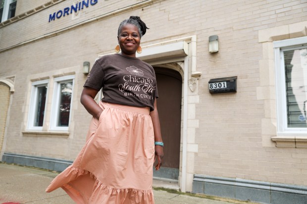 Jeanine Valrie Logan outside the site of the future Chicago South Side Birth Center on June 25, 2024. (Eileen T. Meslar/Chicago Tribune)