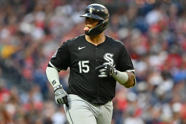 White Sox catcher Martín Maldonado rounds the bases on a two-run home run in the eighth inning Wednesday, July 3, 2024, in Cleveland. (Jason Miller/Getty Images)