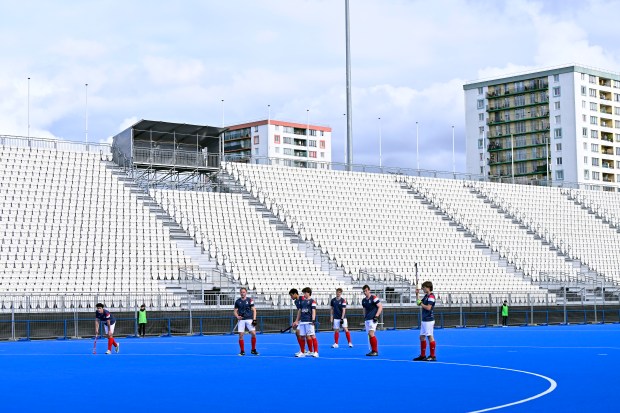 A general inside view during a Men's U21 match between France and Great Britain part of the Paris 2024 Olympic Games hockey test event at Stade Yves Du Manoir on May 4, 2024 in Paris, France. (Aurelien Meunier/Getty Images)