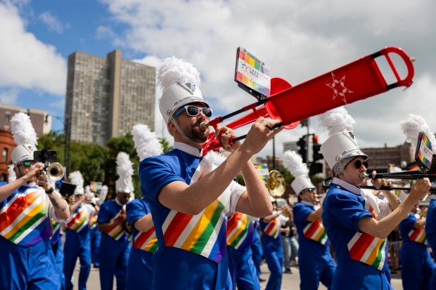 Members of the Lakeside Pride Marching Band perform during the 53rd annual Chicago Pride Parade on June 30, 2024. (Vincent Alban/Chicago Tribune)