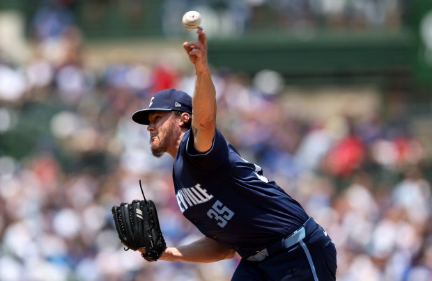 Cubs starter Justin Steele delivers to the Diamondbacks in the second inning on July 19, 2024, at Wrigley Field. (Chris Sweda/Chicago Tribune)