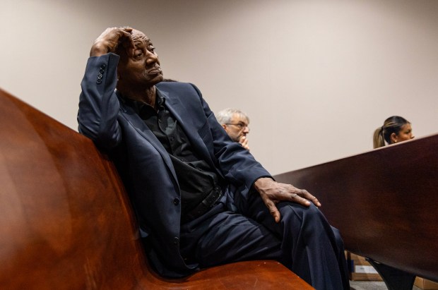 Jackie Wilson listens to testimony during an evidentiary hearing on the fourth day of the trial of former Cook County assistant state's attorneys Nicholas Trutenko and Andrew Horvat on charges related to his own murder prosecutions, Nov. 7, 2023. (Brian Cassella/Chicago Tribune)