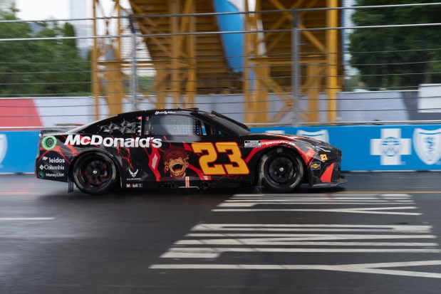 NASCAR Cup Series driver Bubba Wallace approaches turn 2 during a Yellow flag the Grant Park 165 NASCAR Cup Series Race Sunday, July 7, 2024, in downtown Chicago. (Peter Tsai/Chicago Tribune)