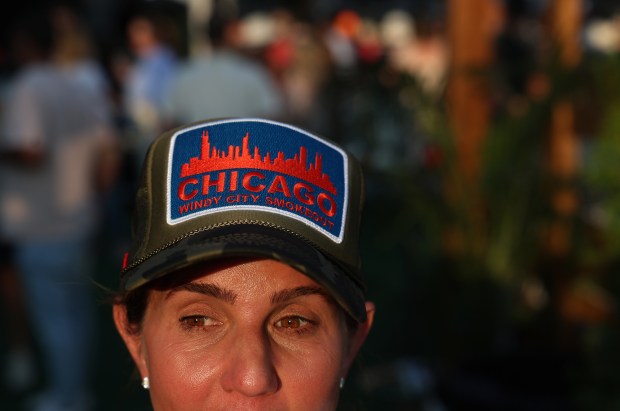 A person wears a Windy City Smokeout hat while attending the music fest outside of the United Center in Chicago on Friday, July 12, 2024. (Chris Sweda/Chicago Tribune)