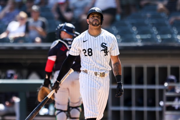 White Sox's Tommy Pham reacts after striking out during the eighth inning against the Twins at Guaranteed Rate Field on July 10, 2024. (Eileen T. Meslar/Chicago Tribune)