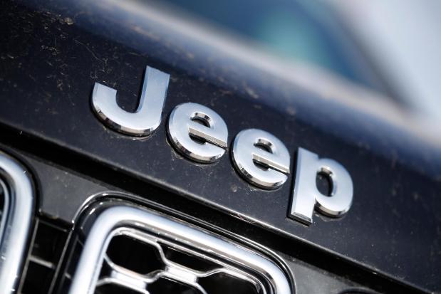 The Jeep logo is shown. (AP Photo/David Zalubowski)