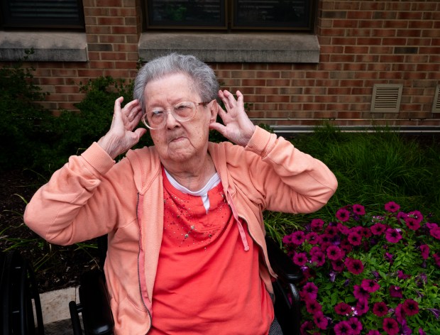 St. Patrick's Residence Nursing & Rehabilitation resident Alice Figlo, 101, poses for a portrait at the home's 1400 Brookdale Road facility in Naperville on July 9, 2024. (Tess Kenny/Naperville Sun)