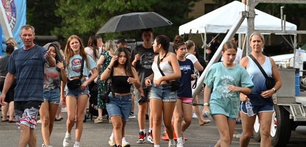 Rain appeared after 6 p.m. at the 2024 Island in the City Festival in Norridge on July 13, 2024 in Norridge. (Karie Angell Luc/Pioneer Press)