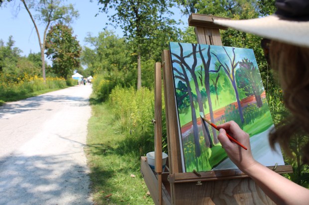 Amy Polachek of the North Shore Art League was one of the many artists from the Evanston Art Center, the North Shore Art League and the Plein Air Painters Chicago who participated in Green Bay Trail Day. (Gina Grillo/Pioneer Press)