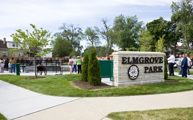 Opening of the new splash pad by city officials at Elmgrove Park Monday, July 1, 2024, in Elmwood Park. (James C. Svehla/for Pioneer Press)