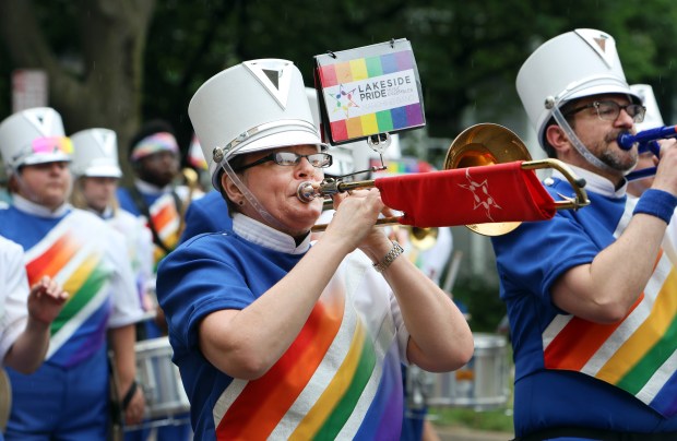 Lakeside Pride Marching Band performs during the annual Independence Day Parade Thursday, July 4, 2024, in Oak Park. (James C. Svehla/for Pioneer Press)