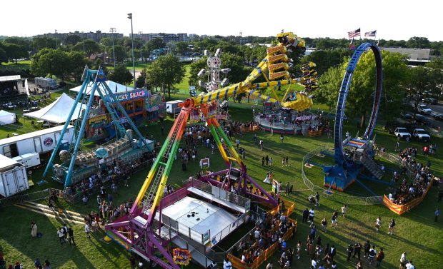 A Ferris wheel view at Lincolnwood Fest on July 26, 2024 in Lincolnwood at Proesel Park. (Karie Angell Luc/Pioneer Press)