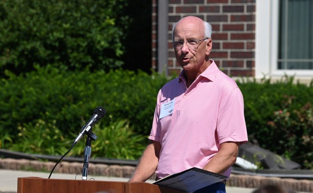 Mike Cabay, formerly of Glenview and now of Northfield, and Act Now Campaign chair addresses the audience at the Youth Services of Glenview/Northbrook Groundbreaking event on July 17, 2024 in Glenview (Karie Angell Luc/Pioneer Press)