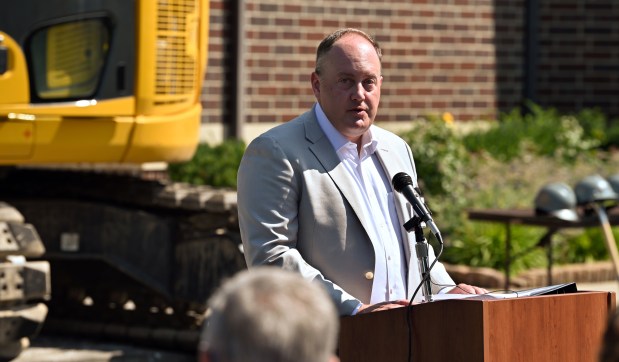 Brian Budzicz of Glenview, Youth Services board president, addresses the audience at the Youth Services of Glenview/Northbrook Groundbreaking event on July 17, 2024 in Glenview (Karie Angell Luc/Pioneer Press)