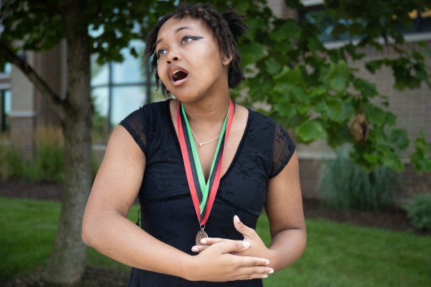 NAACP Gary Branch member Kennedy Heath sings German lullaby "Wiegenlied", which won her third-place nationally in the NAACP Afro-Academic, Cultural, Technological, and Scientific Olympics earlier this month. (Kyle Telechan/for the Post-Tribune)