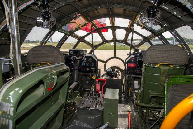 The cockpit of the B-29 Superfortress was the inspiration for the cockpit of the Millennium Falcon in the Star Wars movies. The B-29 is on display during the Air Power History Tour at the Porter County Airport on Wednesday, July 10, 2024. (Michael Gard/for the Post-Tribune)