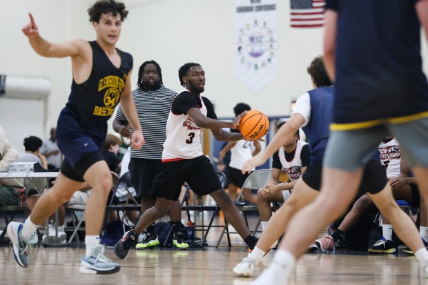 Rich Township's Ikee Brooks (3) passes the ball during a game against Glenbrook South in the Riverside-Brookfield Shootout on Sunday, June 23, 2024. (Troy Stolt/for the Daily Southtown)