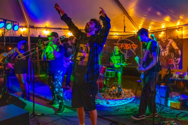 The band Land Before Tim performs at the 2023 Feast of the Goat Queen at Rabid Brewing in Homewood. The band will return for this year's event, organizers said. (Joe Sterbenc)