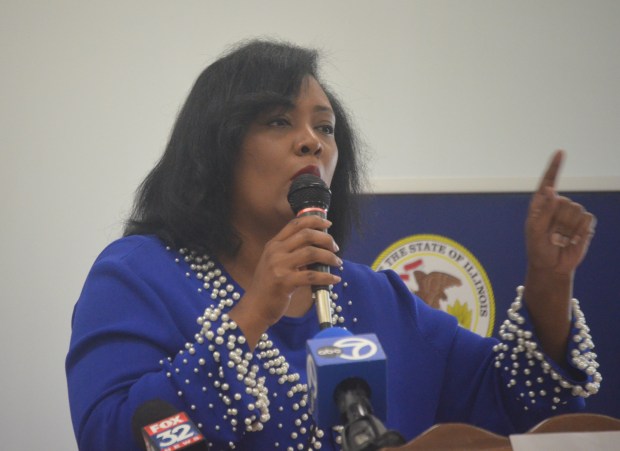 Cook County Judge Ieshia Gray, who will preside over the new court in Sauk Village, speaks July 15, 2024, at the opening ceremonies. (Jeff Vorva/for the Daily Southtown)