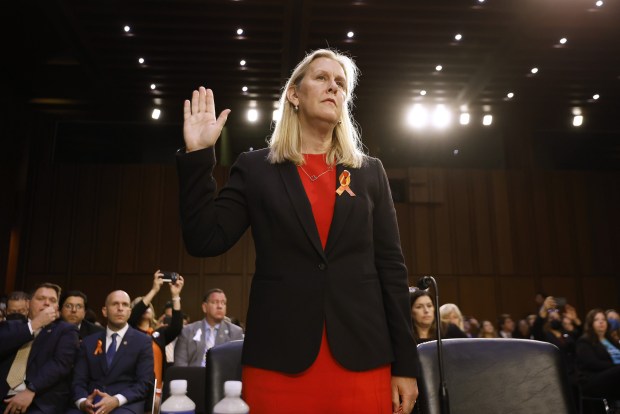 Highland Park Mayor Nancy Rotering is sworn in during a Senate Judiciary Committee hearing on Capitol Hill on July 20, 2022.