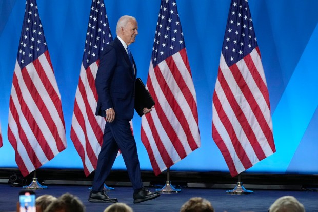 President Joe Biden walks from the podium after a news conference on July 11, 2024, on the final day of the NATO summit in Washington. (Jacquelyn Martin/AP)