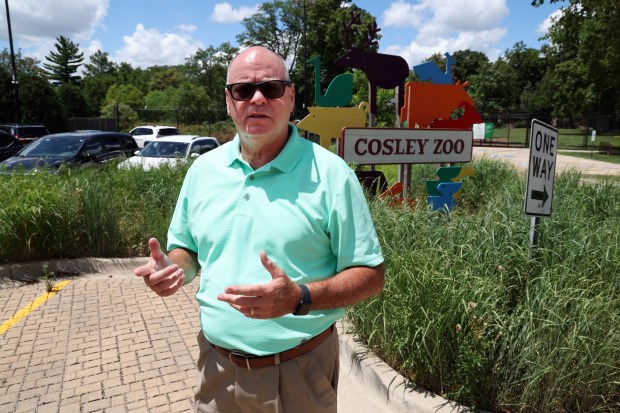 John Patterson, who lives near Cosley Zoo in Wheaton, is opposed to plans to expand the amount of parking at the zoo, July 5, 2024. (Terrence Antonio James/Chicago Tribune)