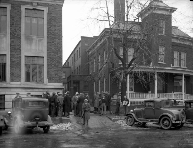 The Crown Point, Indiana Jail, right, and County Courthouse, left, after John Dillinger escaped with a gun he carved from wood on March 3, 1934. Dillinger threatened deputy sheriffs with a the toy gun and then locked up more than a dozen guards before fleeing in the sheriff's own car. (Chicago Tribune historical photo)