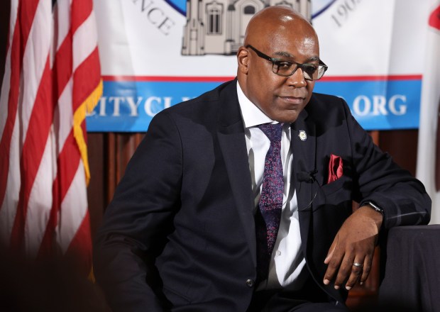 Attorney General Kwame Raoul attends a City Club of Chicago meeting, Sept. 13, 2023. (Trent Sprague/Chicago Tribune)