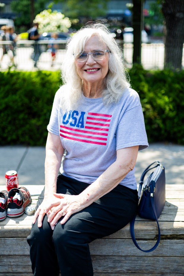 Susan M. Radtke, 76, of Burr Ridge, poses at Millennium Park in Chicago on July 21, 2024. Radtke, a Democrat, began to doubt Biden's fitness for office following his performance in the first debate of the 2024 election season with Trump. Radtke wishes that Biden endorsed Former First Lady Michelle Obama instead of Vice President Kamala Harris. (Tess Crowley/Chicago Tribune)