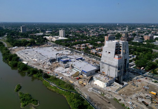 Aerial photo of the Obama Presidential Center (OPC) on July 12, 2024, in Chicago. (Stacey Wescott/Chicago Tribune)