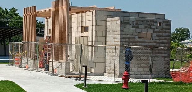 The bath house with showers is still under construction. It must be approved for public use by the Lake County Department of Public Health with an operational license. (Gregory Harutunian/For the Lake County News-Sun)