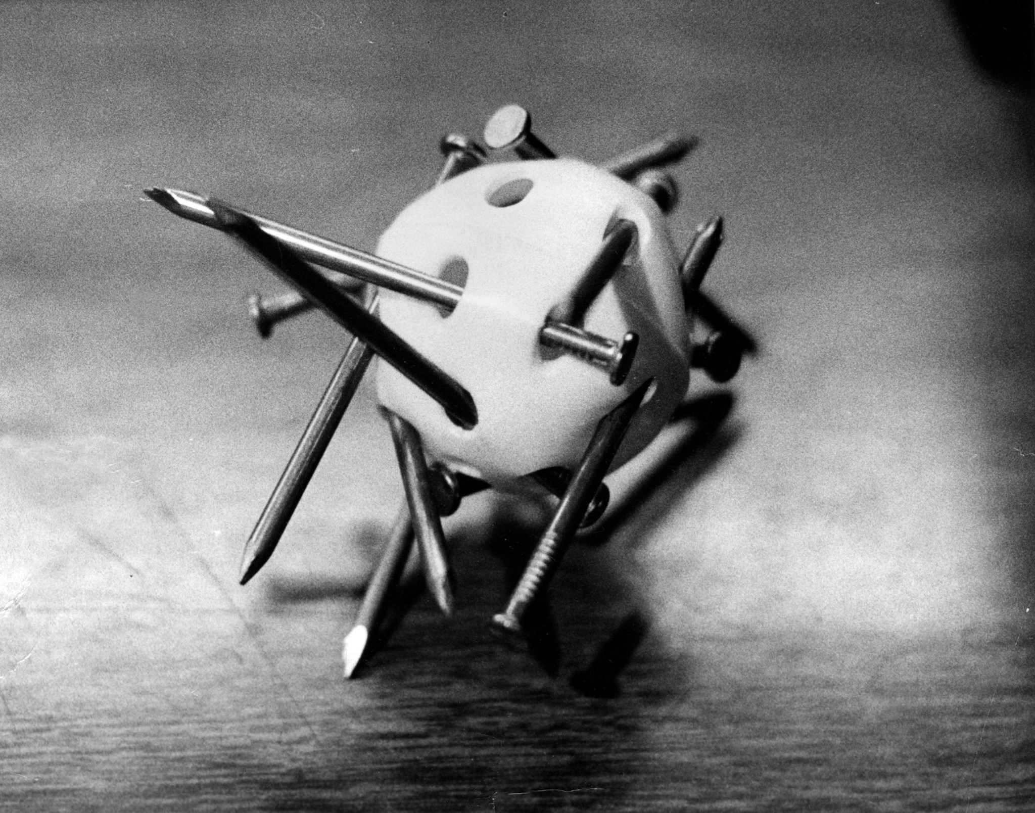 A ball of nails thrown by anti-war protesters in Chicago...