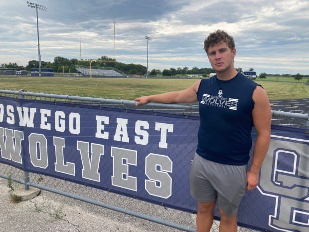 Senior defensive end Zach Morrisroe, who will likely see double duty and play some left tackle on the offensive line, is pictured at the school's football stadium on Friday, Aug. 2, 2024. (Rick Armstrong / Beacon-News)