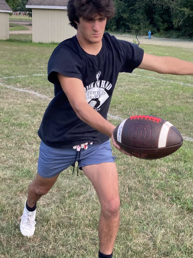 Yorkville senior Dominic Recchia, who had 17 punts go out of bounds inside the 20-yard line last season, loosens up at practice on Wednesday, Aug. 14, 2024. (Rick Armstrong / The Beacon-News)