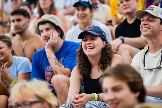 Fans watch the AVP Chicago Open at Oak Street Beach in Chicago on Aug. 30, 2024. (Tess Crowley/Chicago Tribune)