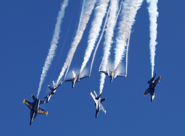 The Blue Angels perform during the Chicago Air and Water Show Saturday, Aug. 10, 2024, in Chicago. (John J. Kim/Chicago Tribune)